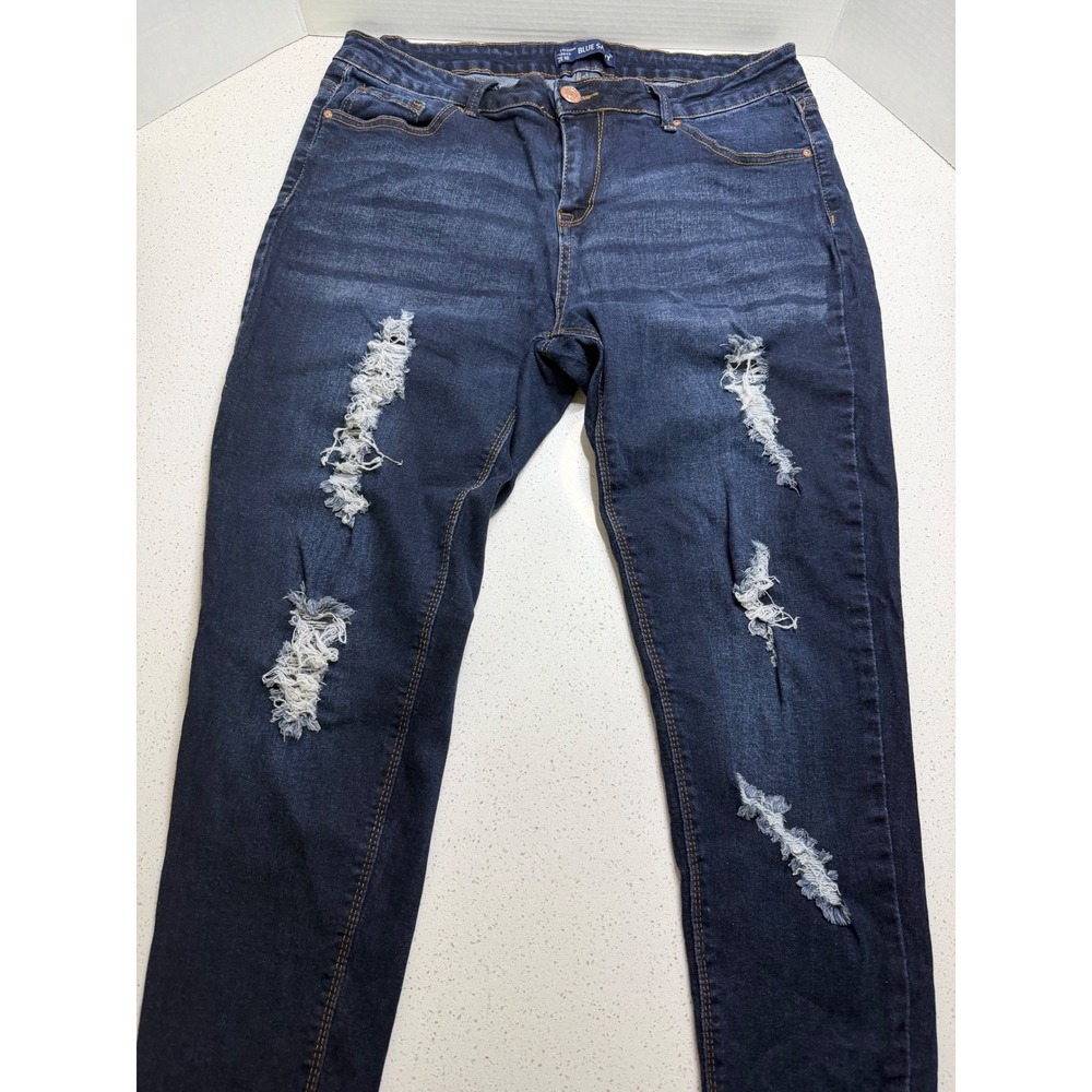 Blue Savvy Dark Wash Distressed Skinny Jeans Womens Size 16 Frayed Ripped Denim